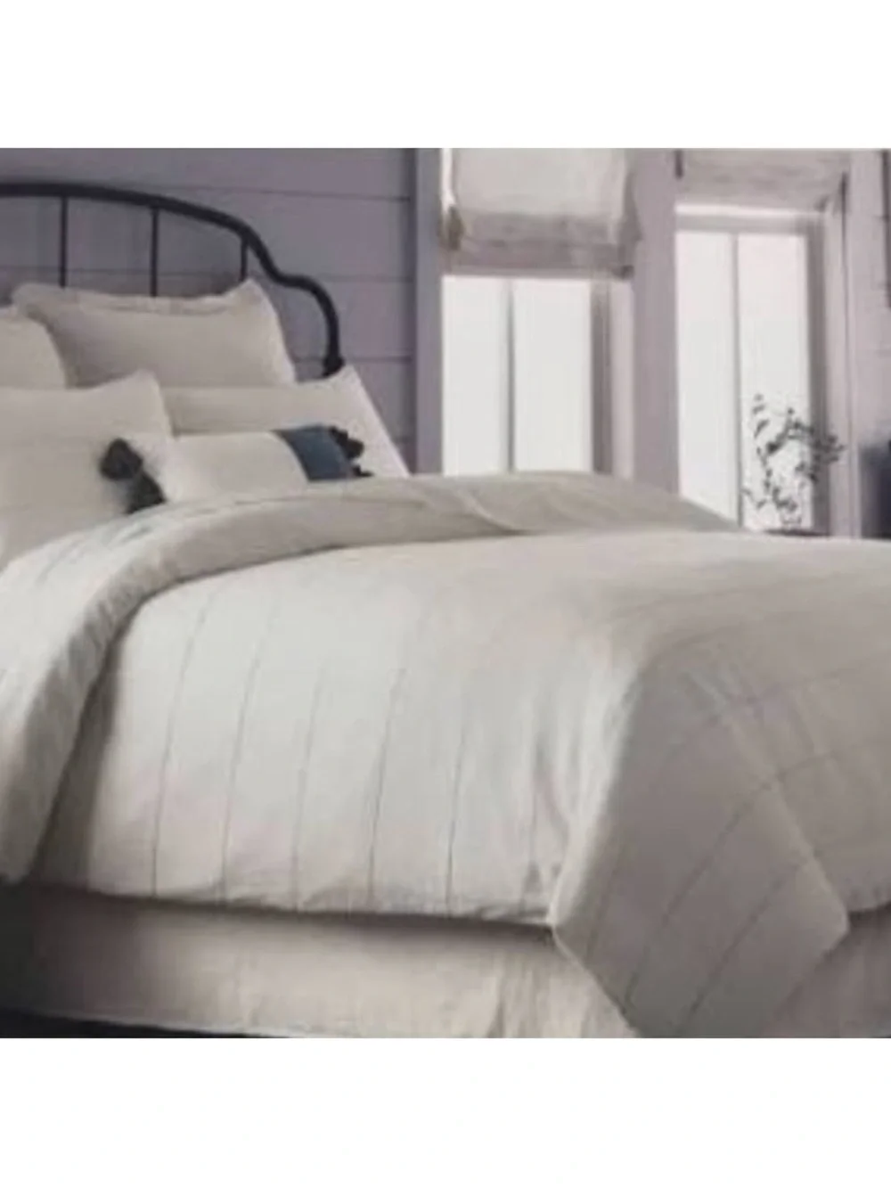 Hearth & Hand King Thin Stripe Cream/Railroad Gray 100% Cotton Duvet Set
